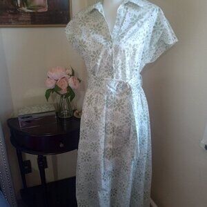 Zara Womens Shirt Dress Size S White/Green Maxi Embroidered Eyelet Belted NWT